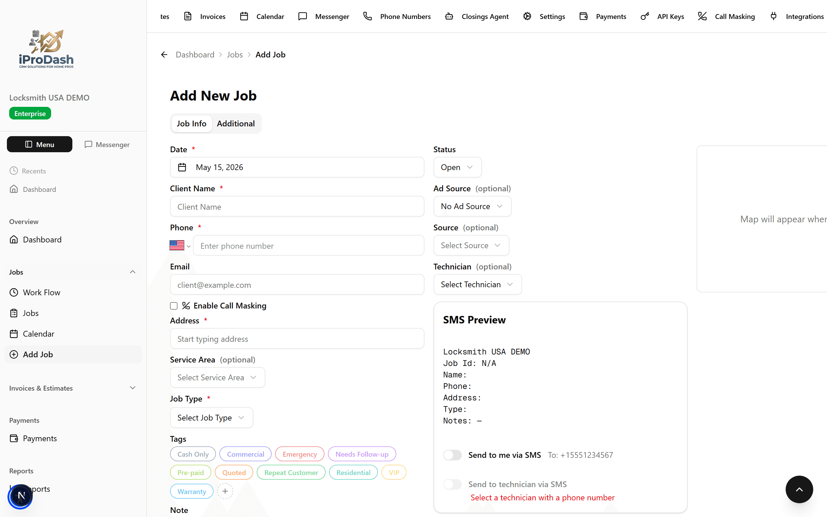 iProDash Add Job screenshot